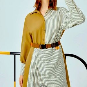 SHEIN Contrast Stripped Shirt Dress WITHOUT Belt Size Large (8/10)